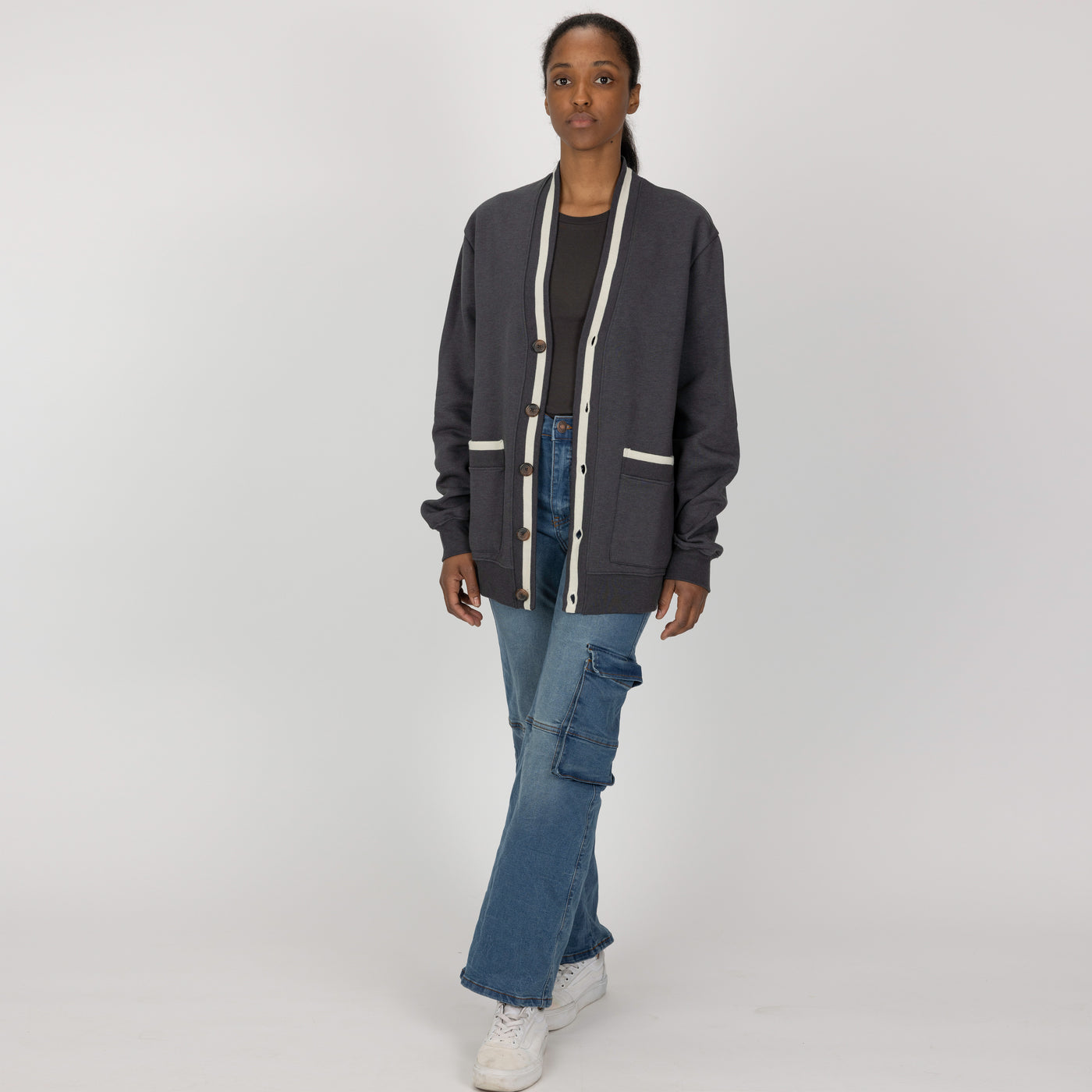 Gender Neutral Fleece Cardigan - Woodland Grey