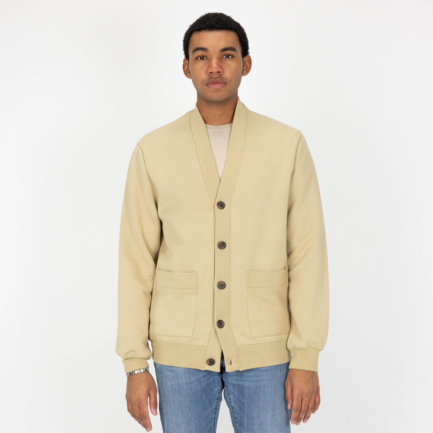 Mens Fleece Cardigan - Pale Khaki