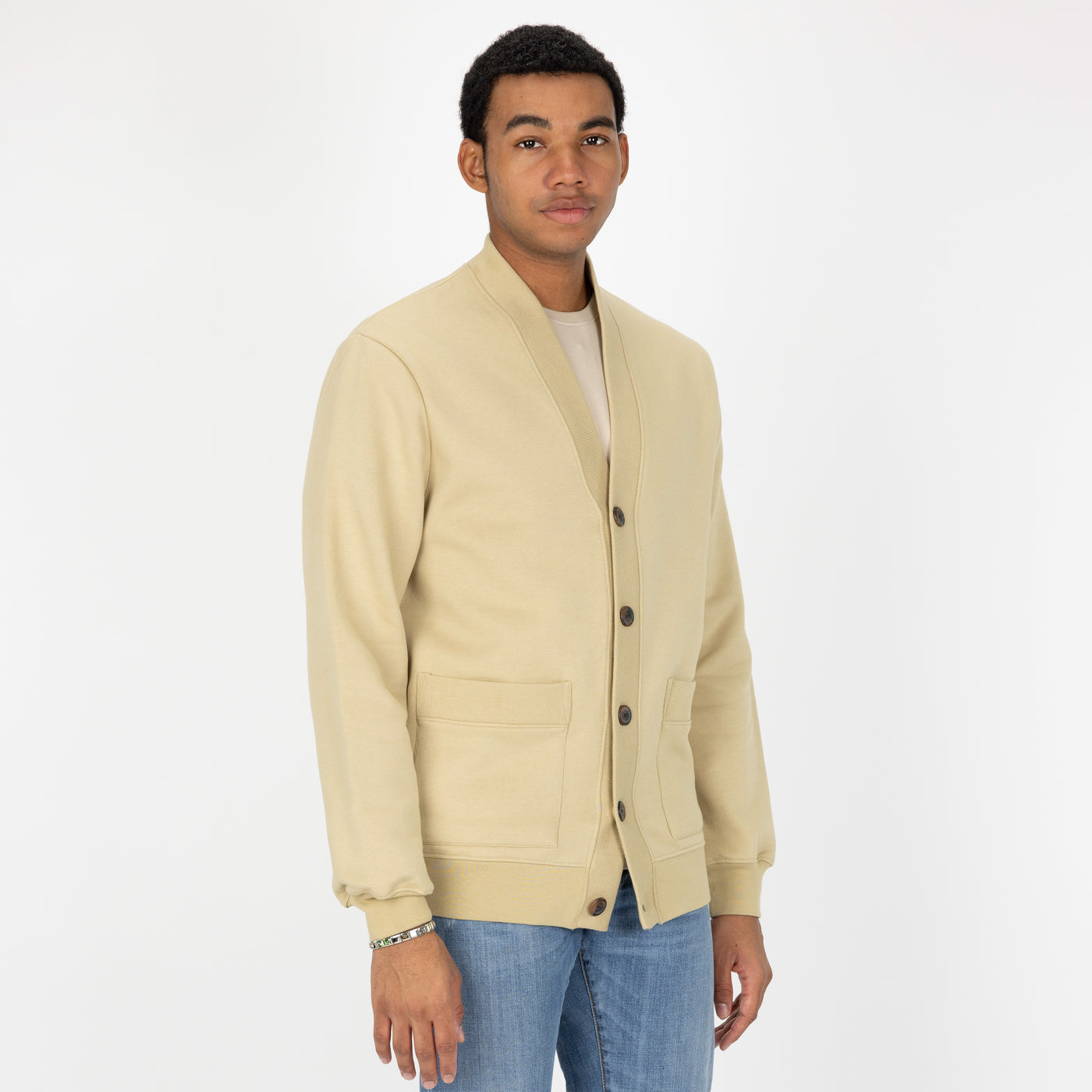 Mens Fleece Cardigan - Pale Khaki