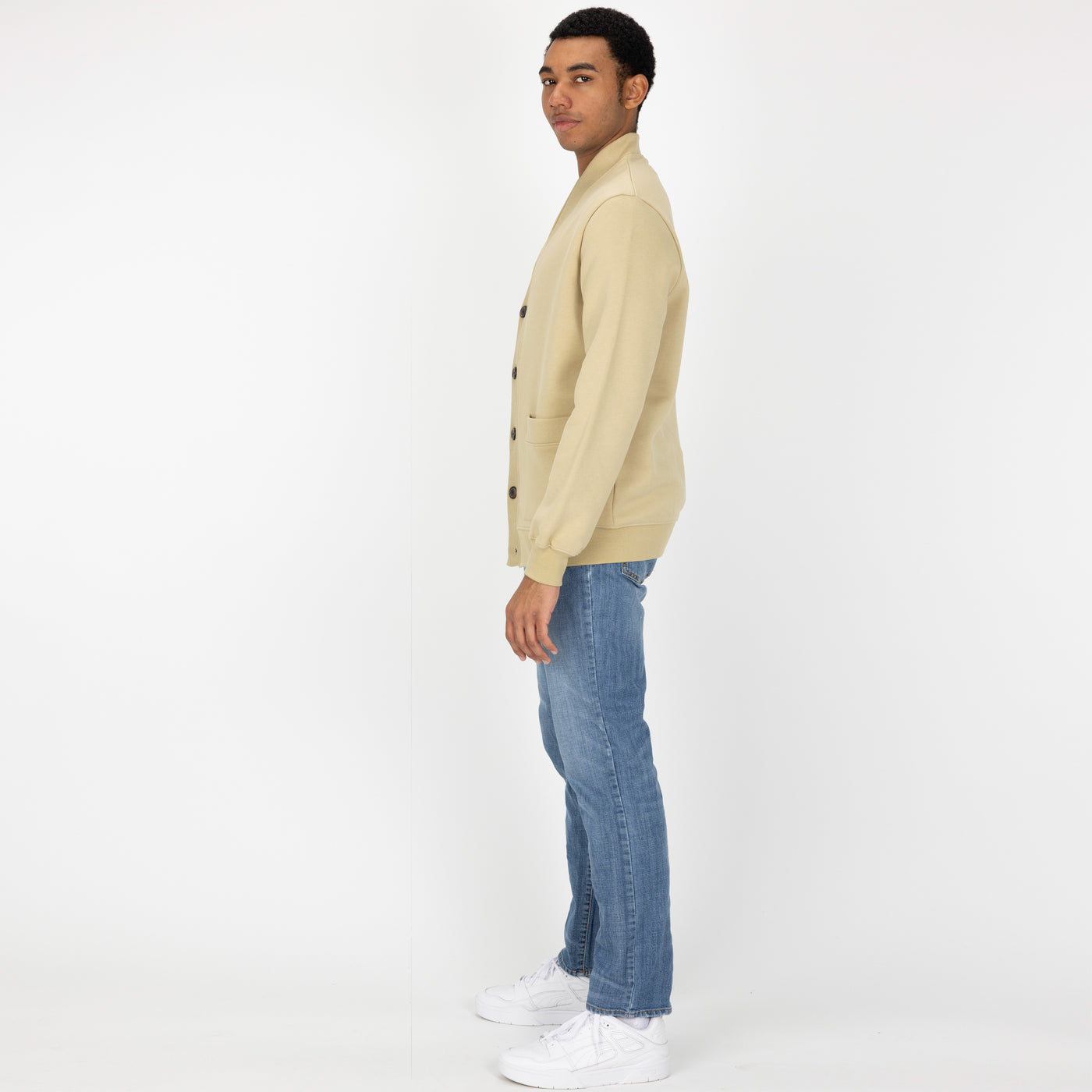 Mens Fleece Cardigan - Pale Khaki