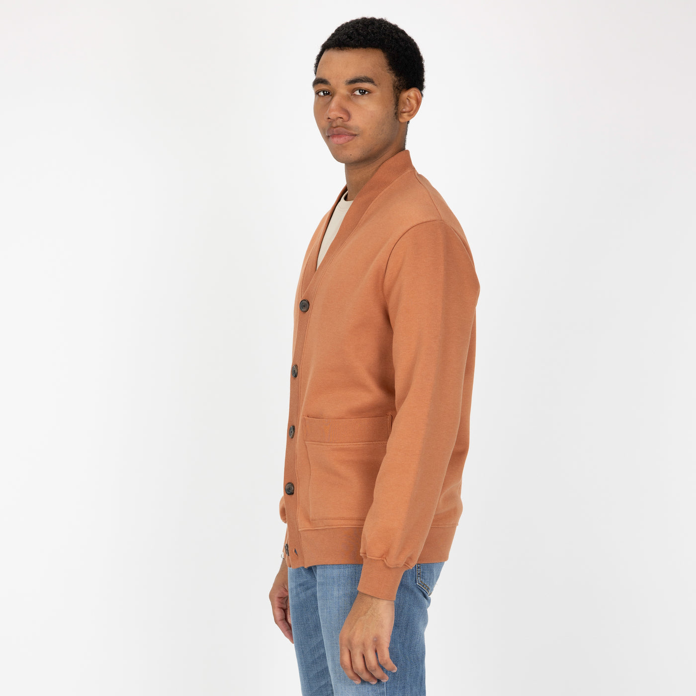 Mens Fleece Cardigan - Amber Brown