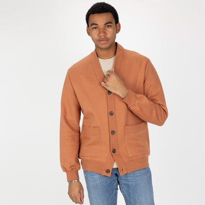 Mens Fleece Cardigan - Amber Brown