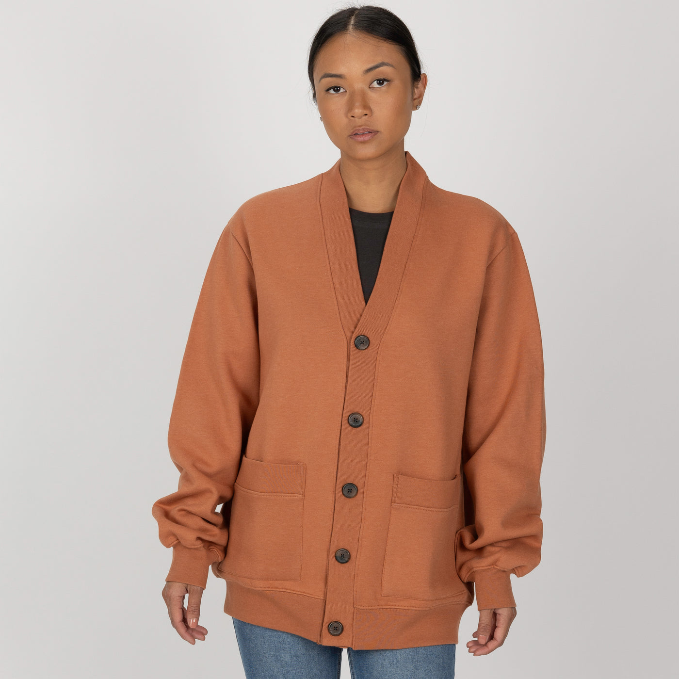 Gender Neutral Fleece Cardigan - Amber Brown