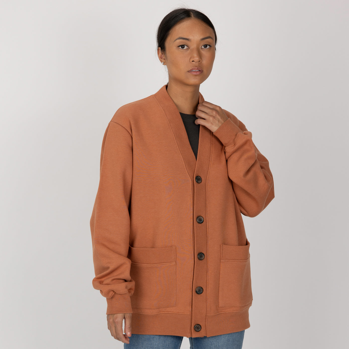 Gender Neutral Fleece Cardigan - Amber Brown