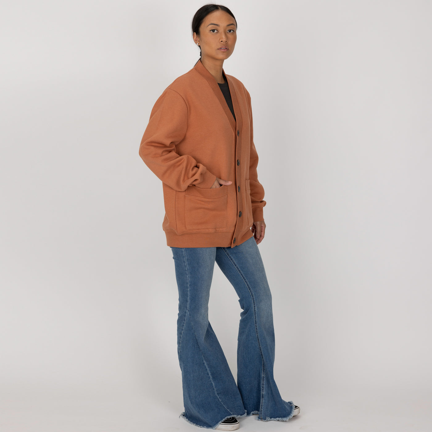 Gender Neutral Fleece Cardigan - Amber Brown