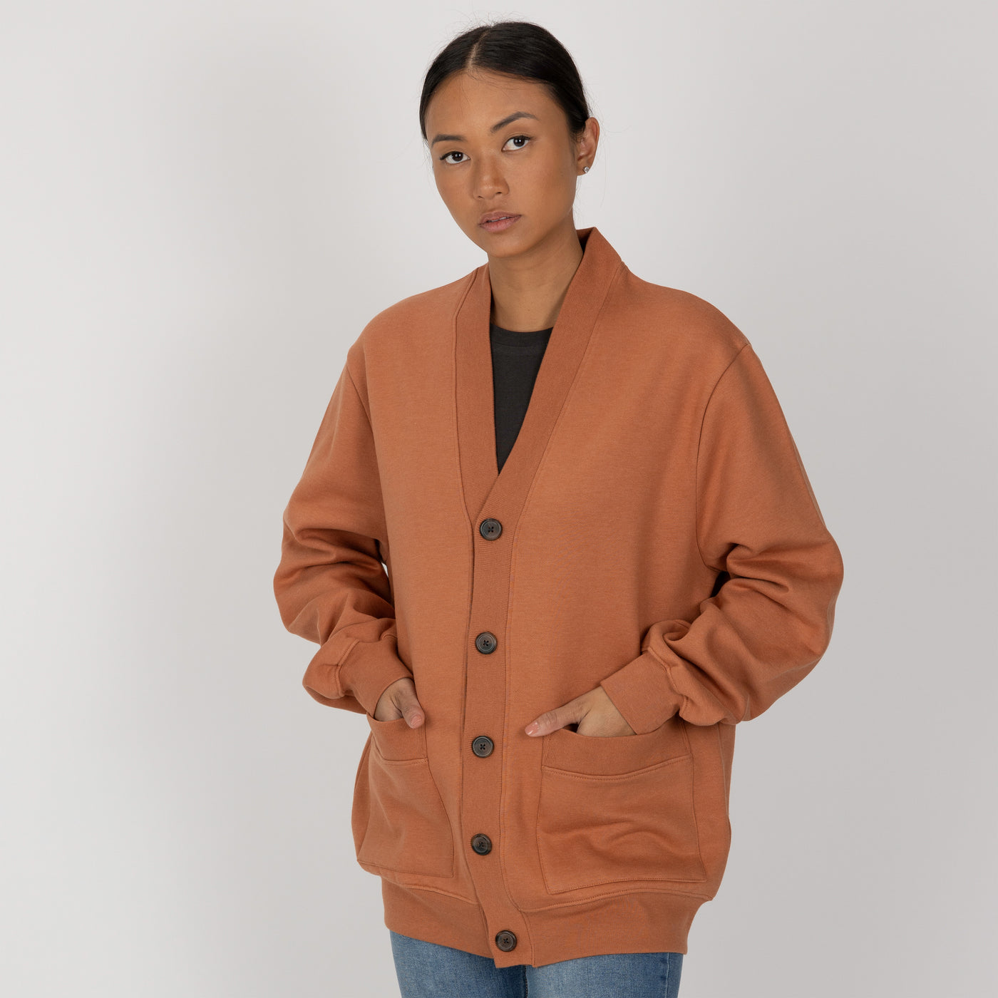 Gender Neutral Fleece Cardigan - Amber Brown