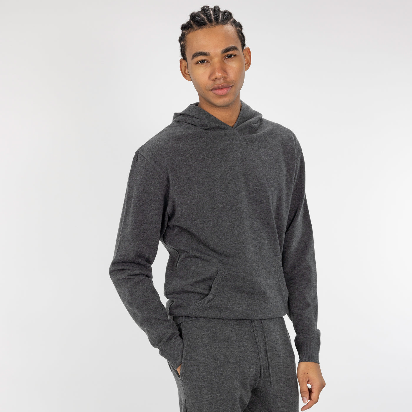 Mens Sweater Knit Hoodie - Charcoal