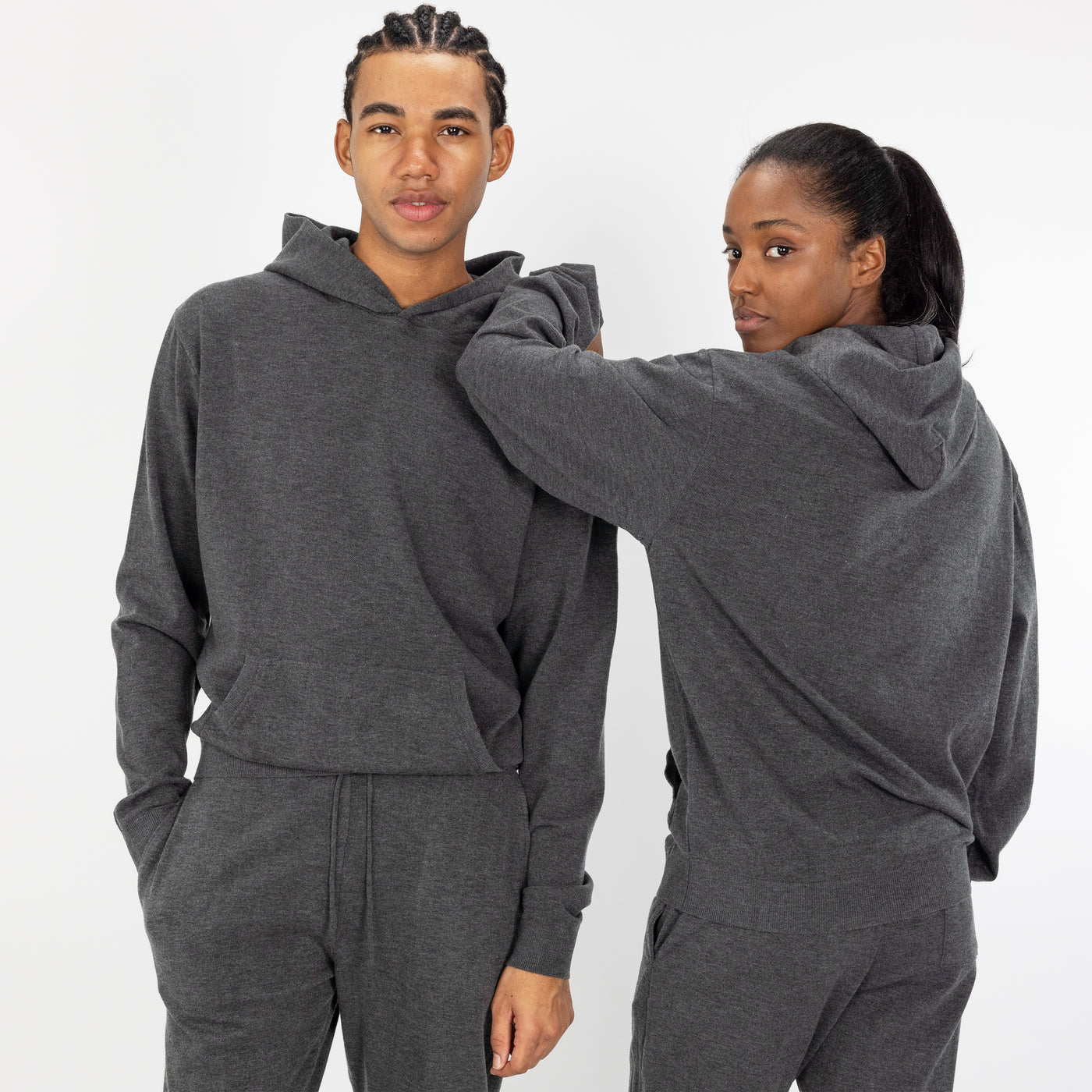 Mens Sweater Knit Hoodie - Charcoal