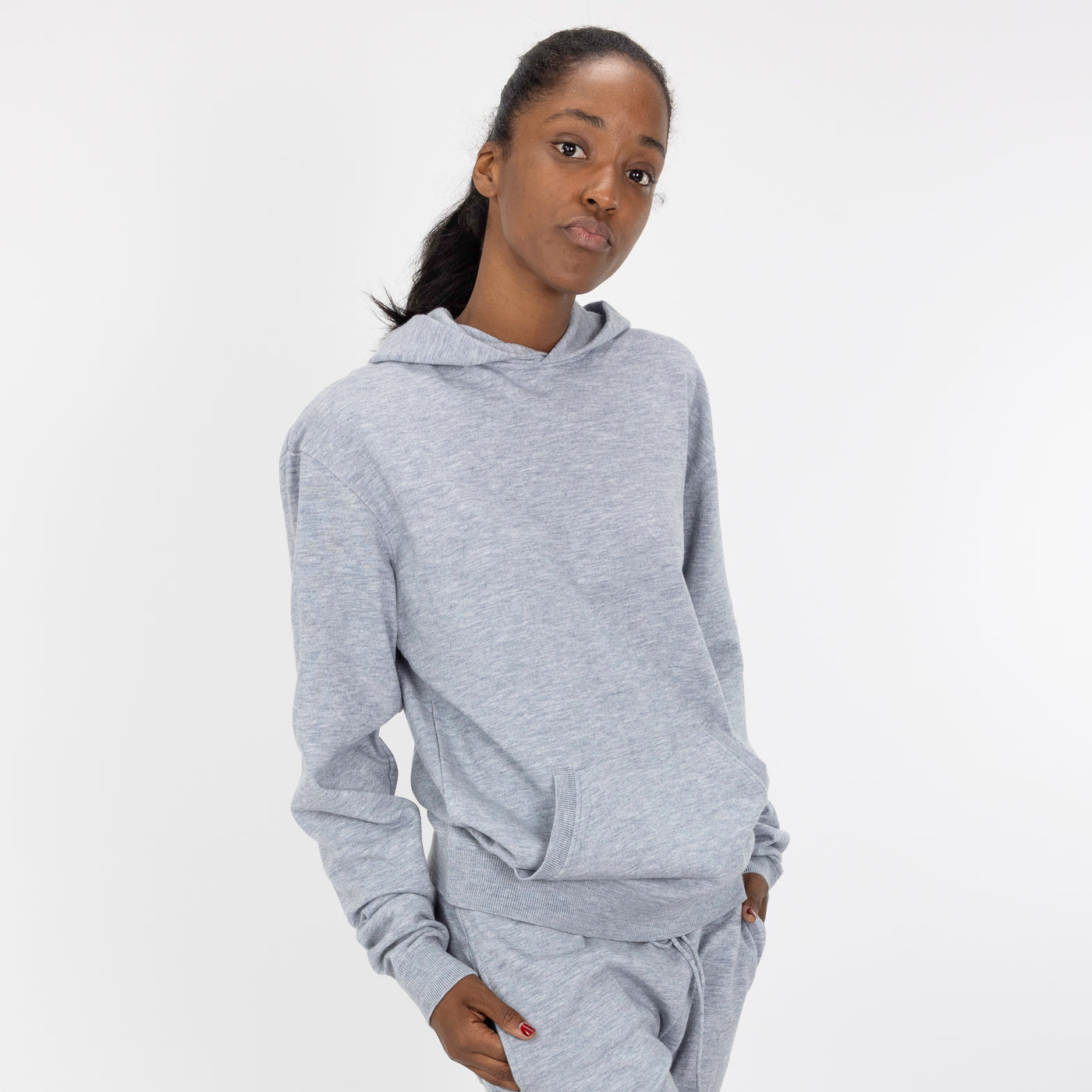 Sweater Knit Hoodie - Heather Blue