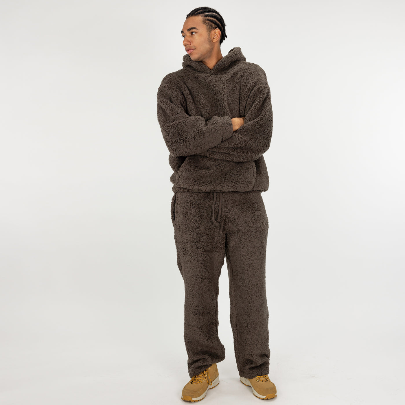 Micro-poly Sherpa Fleece Hoodie - Major Brown