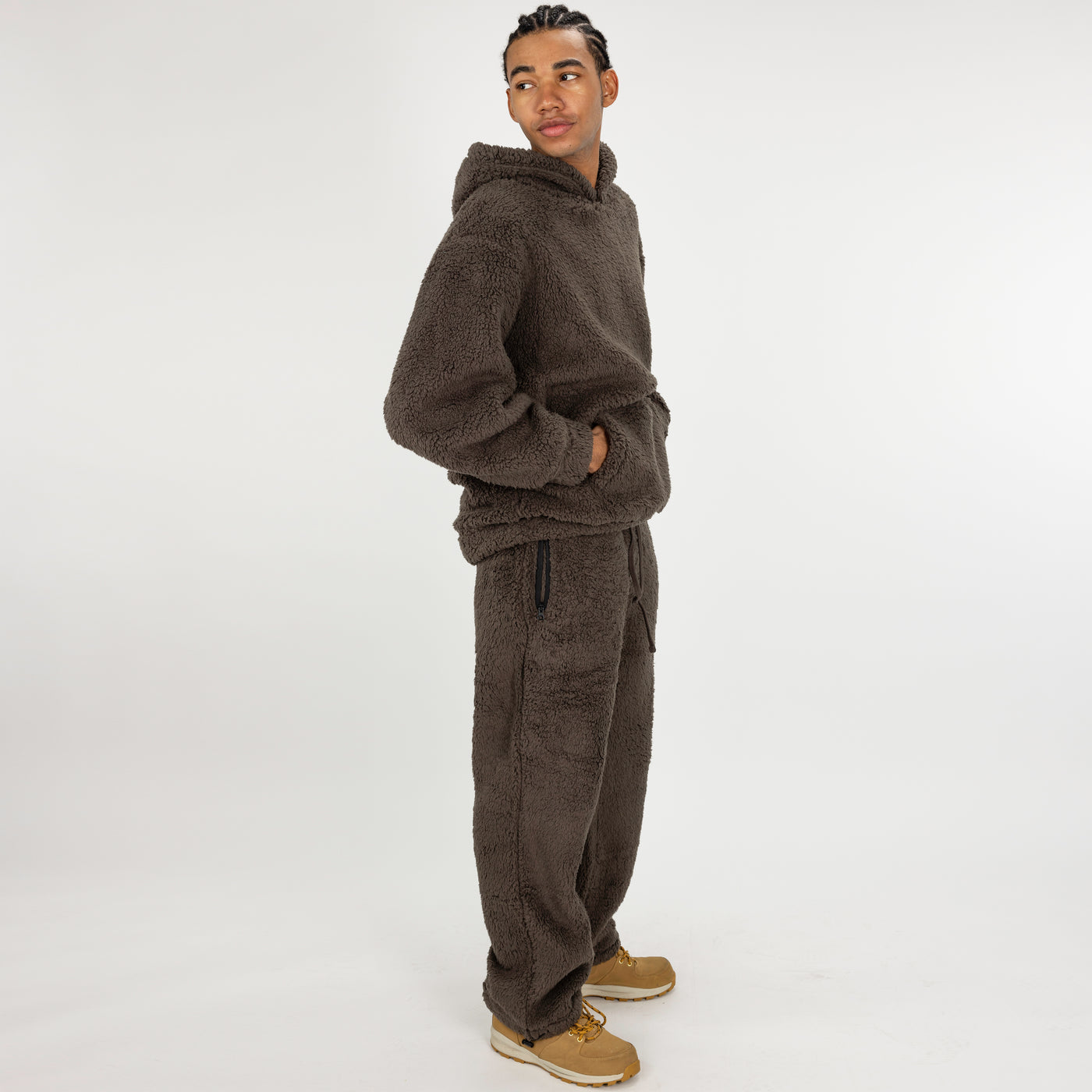 Mens Micro-poly Sherpa Fleece Hoodie - Major Brown