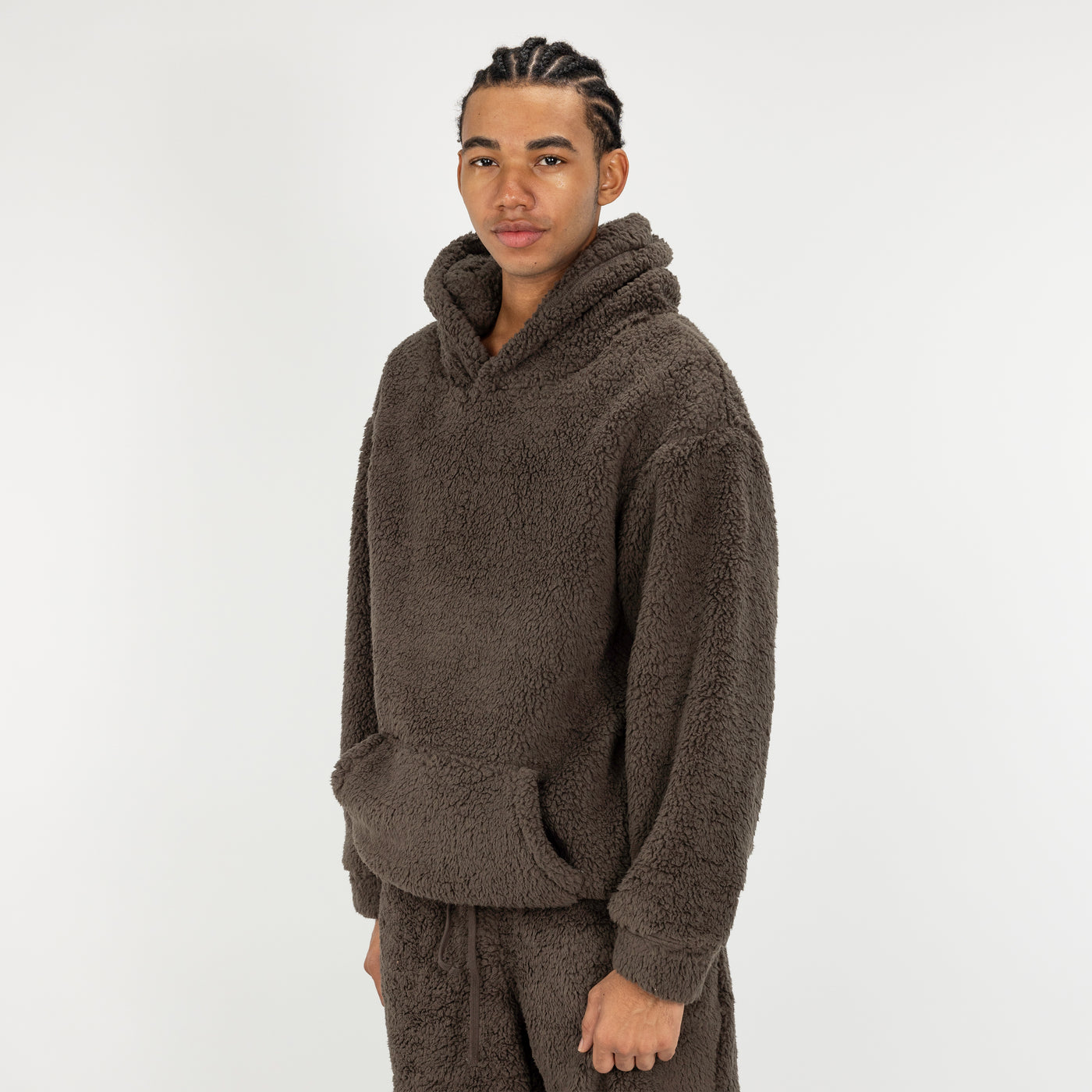 Mens Micro-poly Sherpa Fleece Hoodie - Major Brown