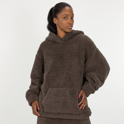 Micro-poly Sherpa Fleece Hoodie - Major Brown