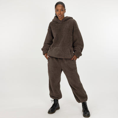 Mens Micro-poly Sherpa Fleece Hoodie - Major Brown