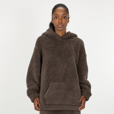 Micro-poly Sherpa Fleece Hoodie - Major Brown