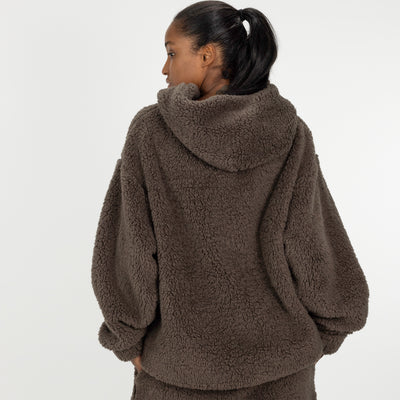 Mens Micro-poly Sherpa Fleece Hoodie - Major Brown