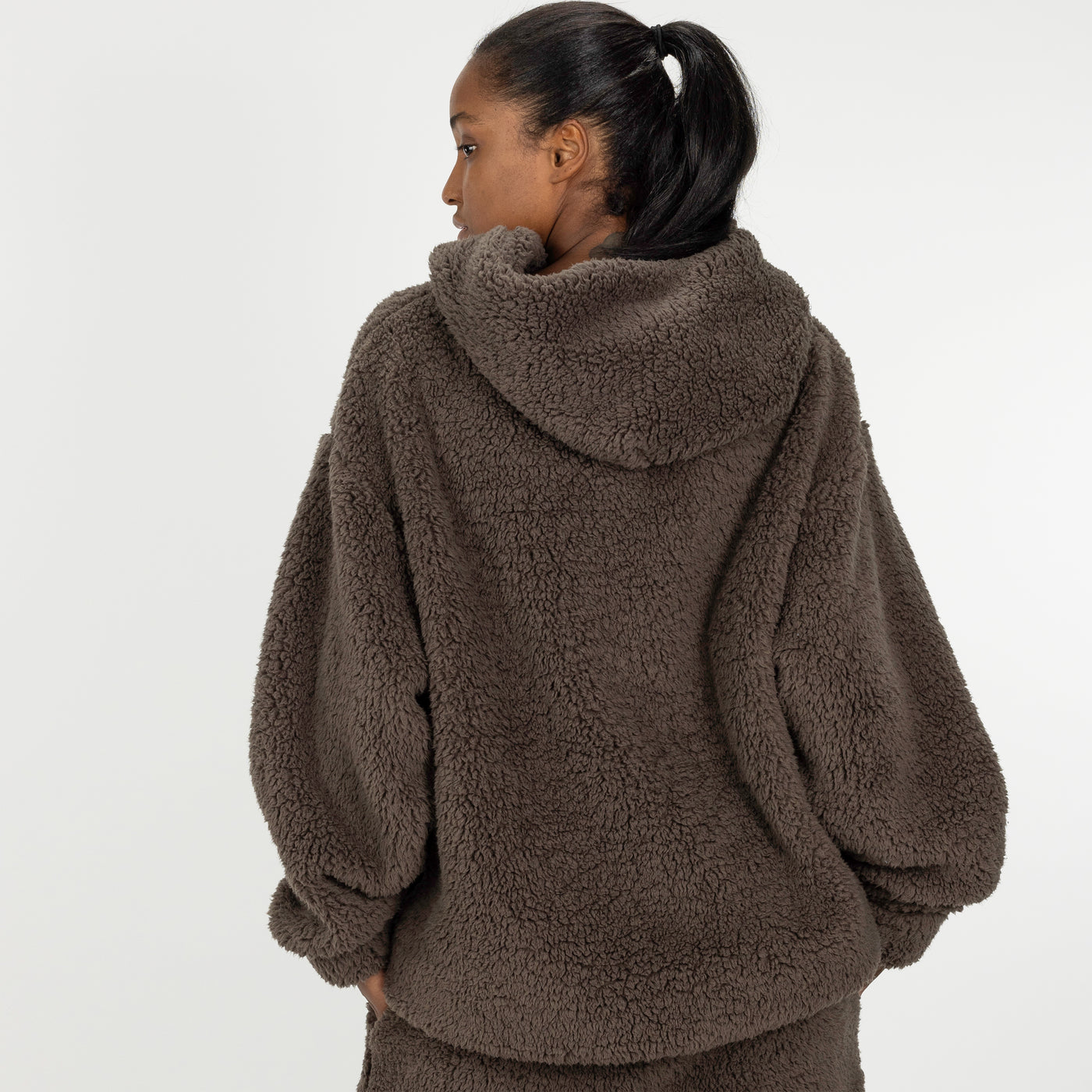 Micro-poly Sherpa Fleece Hoodie - Major Brown