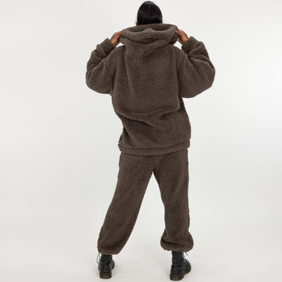 Mens Micro-poly Sherpa Fleece Hoodie - Major Brown