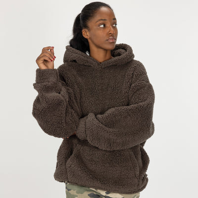 Micro-poly Sherpa Fleece Hoodie - Major Brown