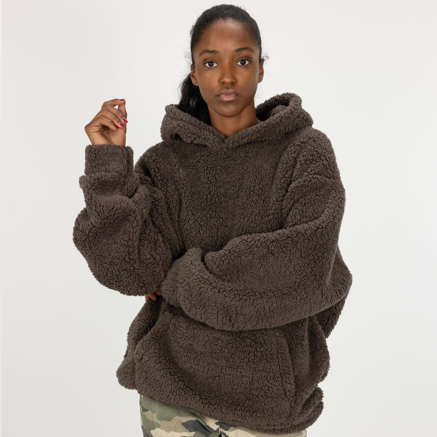 Micro-poly Sherpa Fleece Hoodie - Major Brown