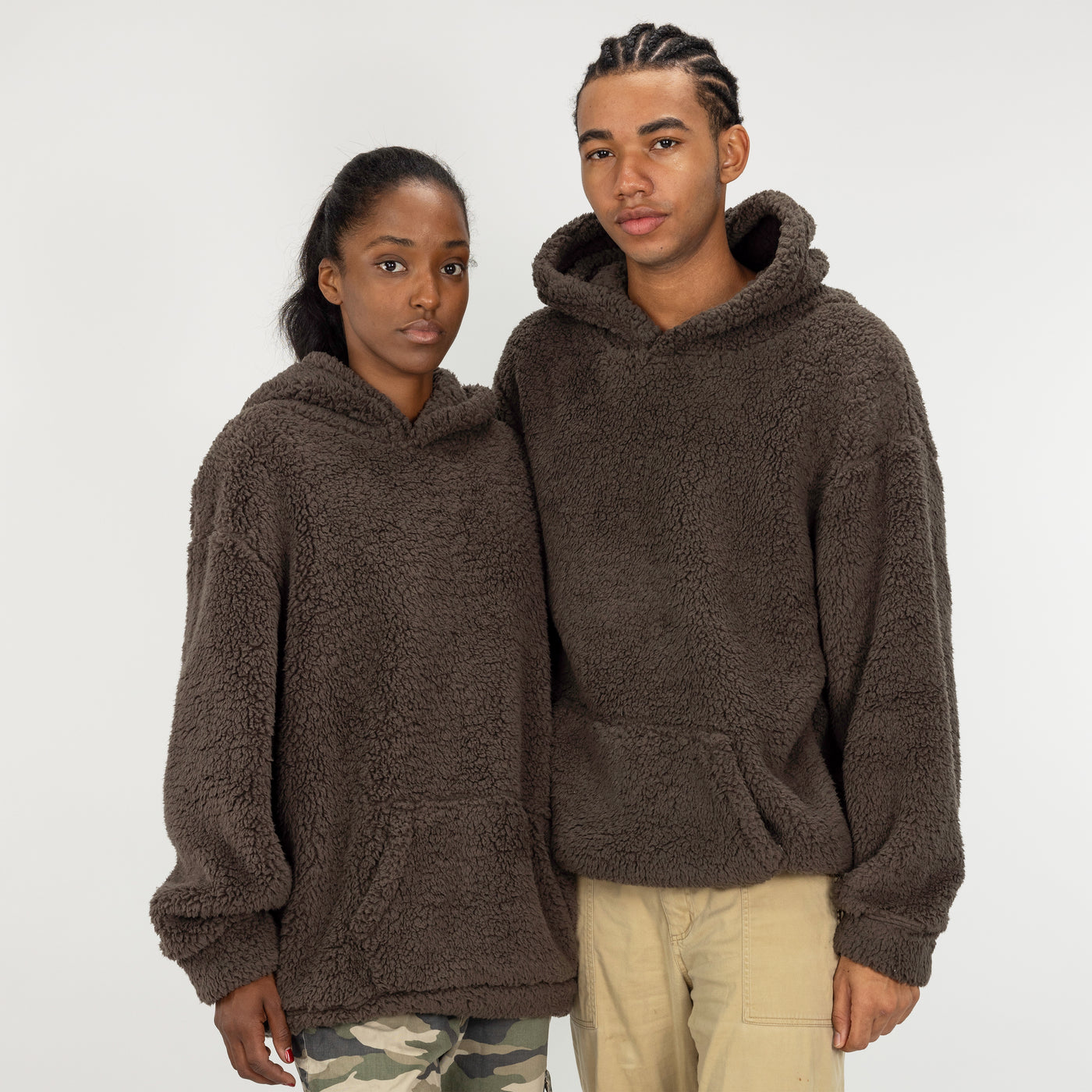 Micro-poly Sherpa Fleece Hoodie - Major Brown