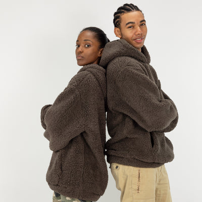 Micro-poly Sherpa Fleece Hoodie - Major Brown