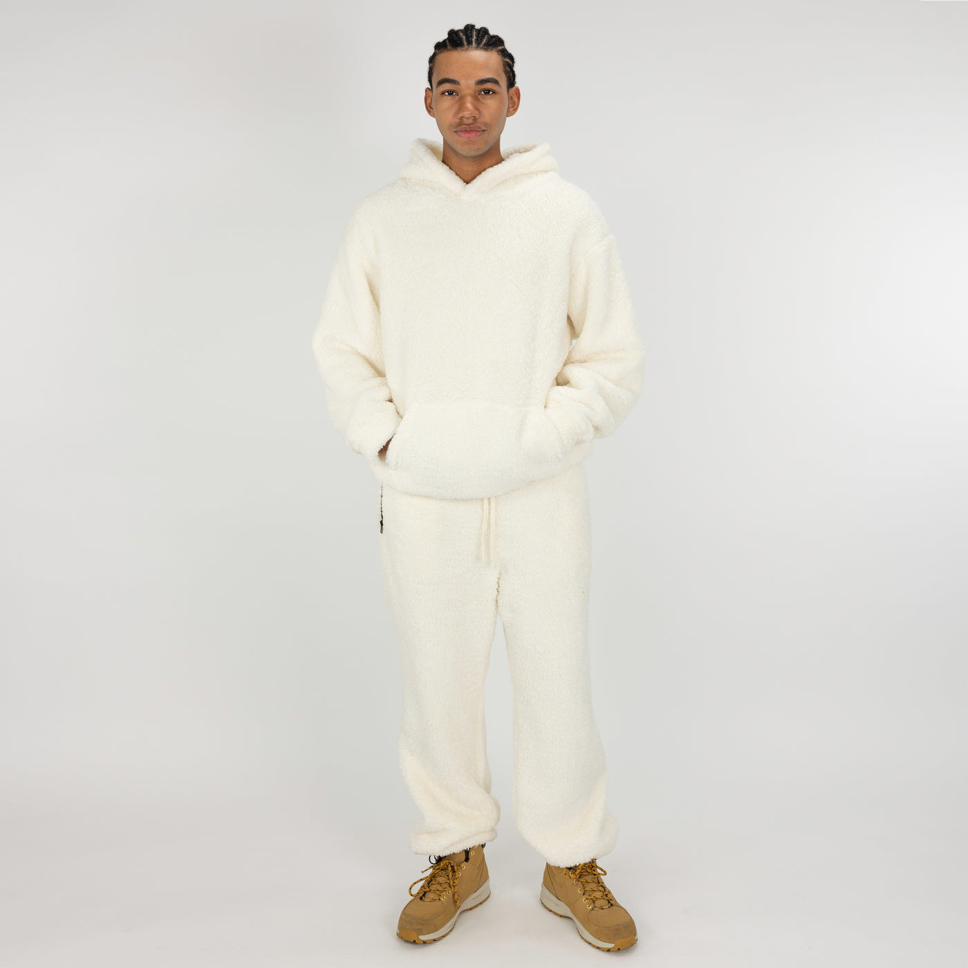 Mens Micro-poly Sherpa Fleece Hoodie - Egret