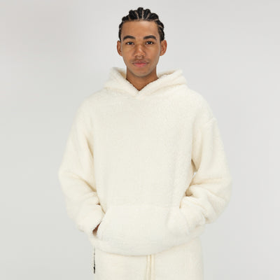 Mens Micro-poly Sherpa Fleece Hoodie - Egret