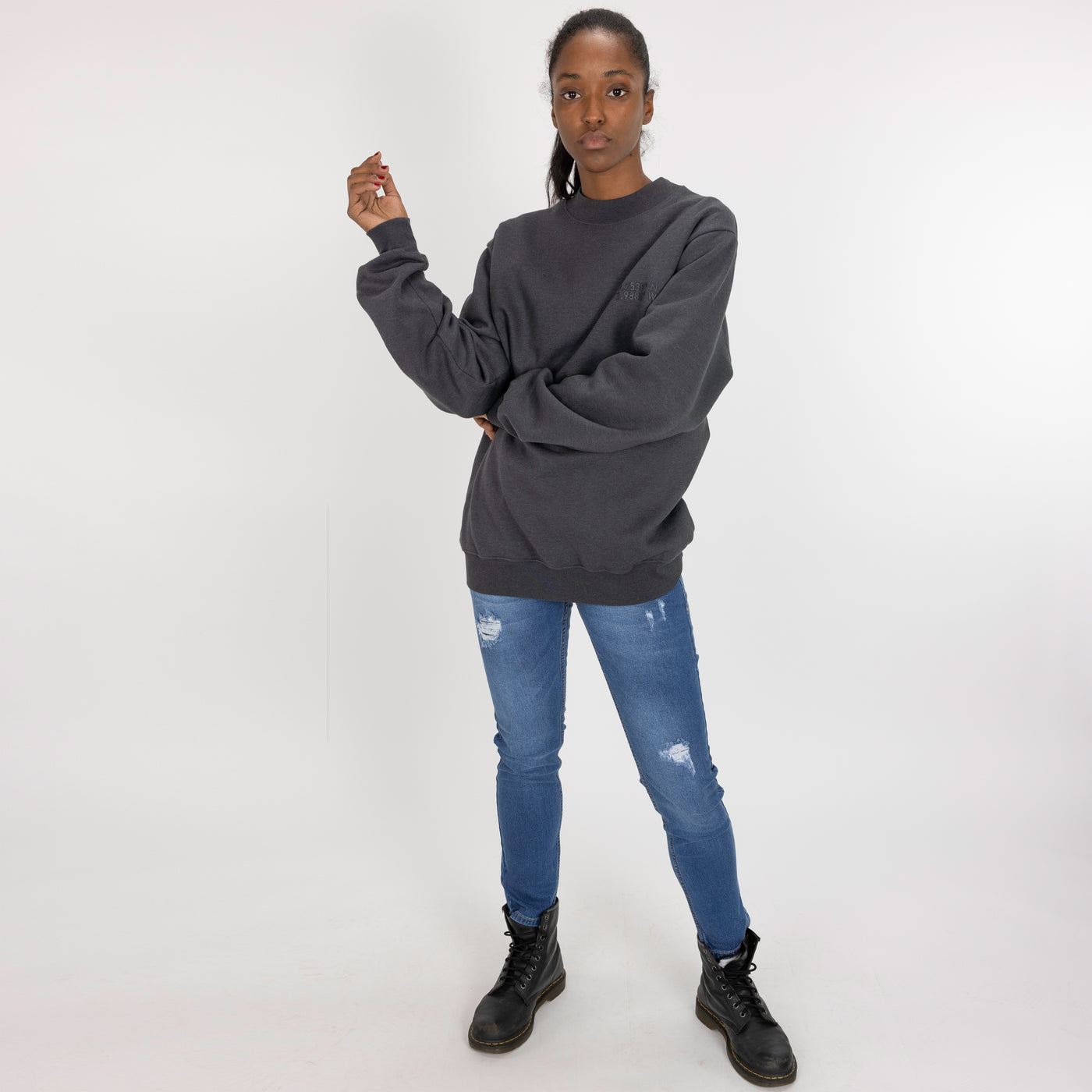 Gender Neutral Oversized Fleece Crew Sweatshirt - Woodland Grey