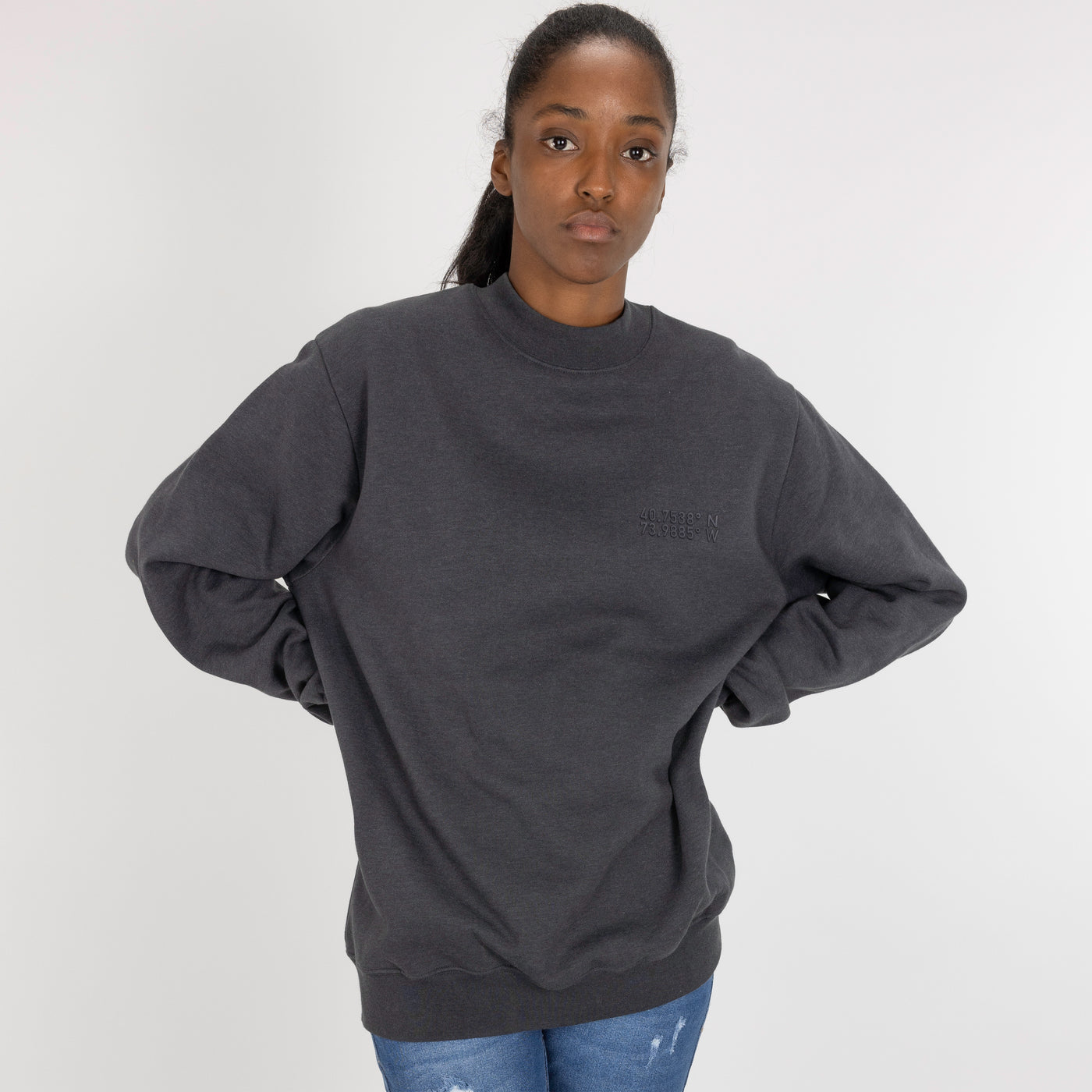 Gender Neutral Oversized Fleece Crew Sweatshirt - Woodland Grey