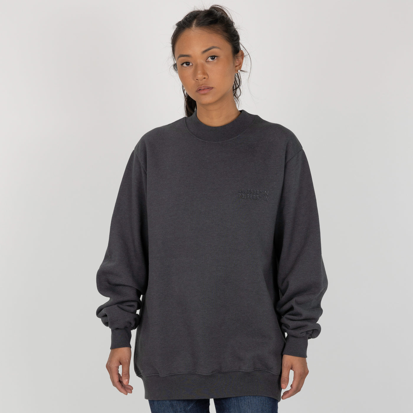 Gender Neutral Oversized Fleece Crew Sweatshirt - Woodland Grey