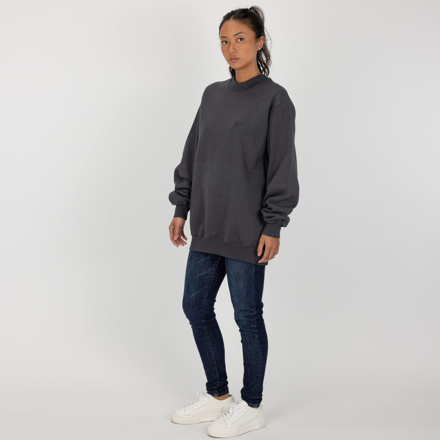 Gender Neutral Oversized Fleece Crew Sweatshirt - Woodland Grey