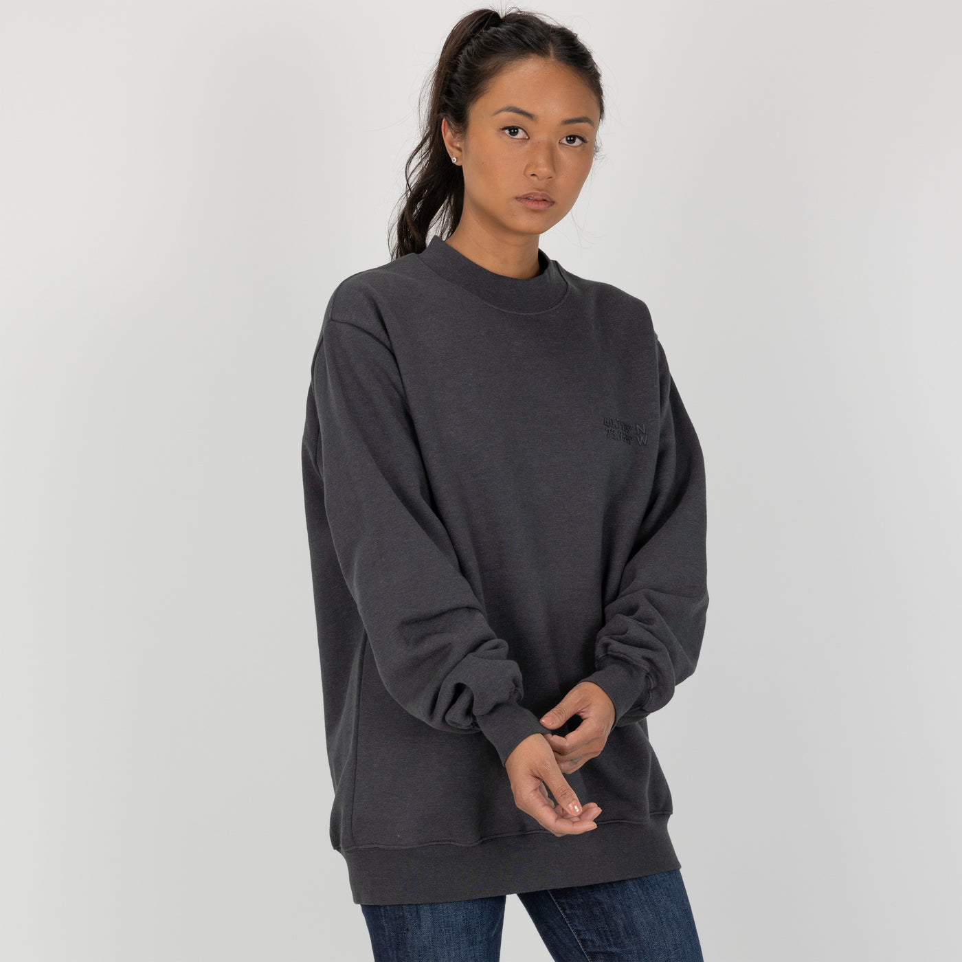 Gender Neutral Oversized Fleece Crew Sweatshirt - Woodland Grey