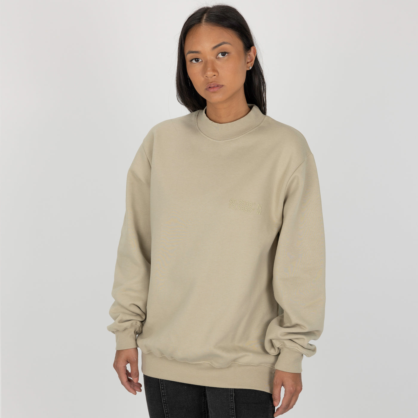 Gender Neutral Oversized Fleece Crew Sweatshirt - Oatmeal