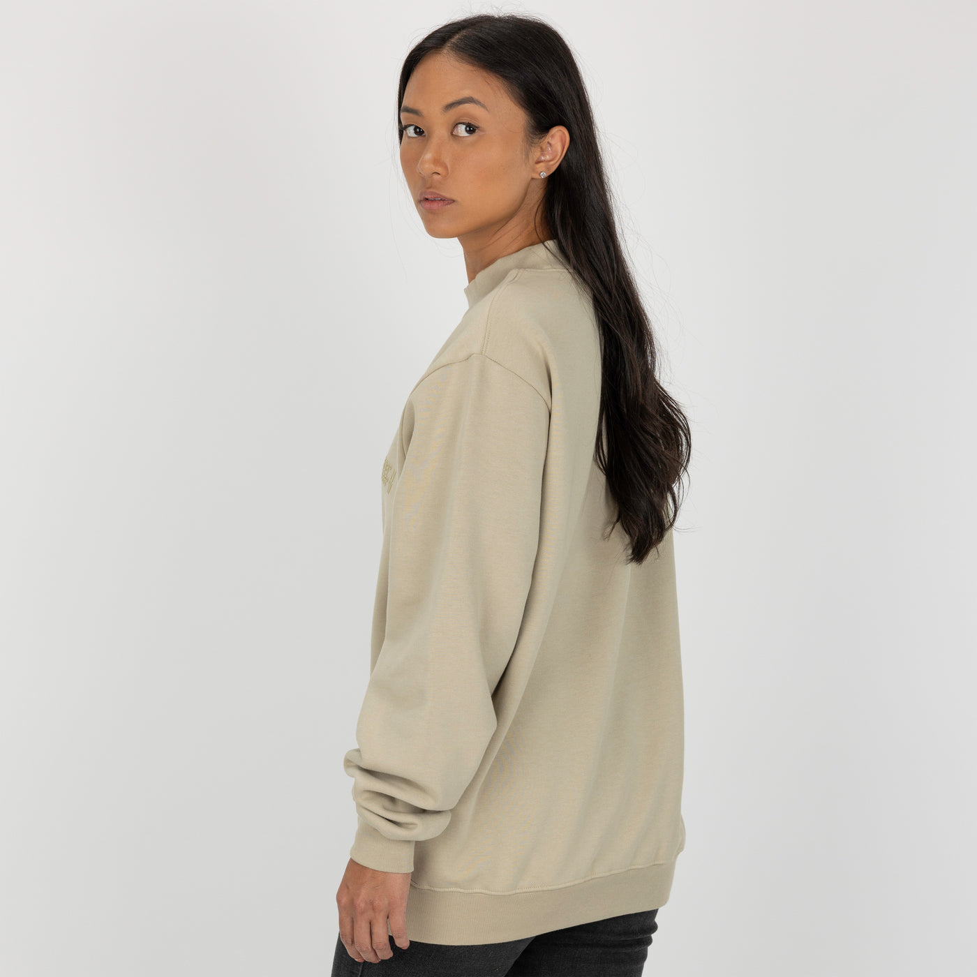 Gender Neutral Oversized Fleece Crew Sweatshirt - Oatmeal