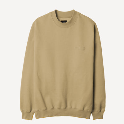 Gender Neutral Oversized Fleece Crew Sweatshirt - Pale Khaki