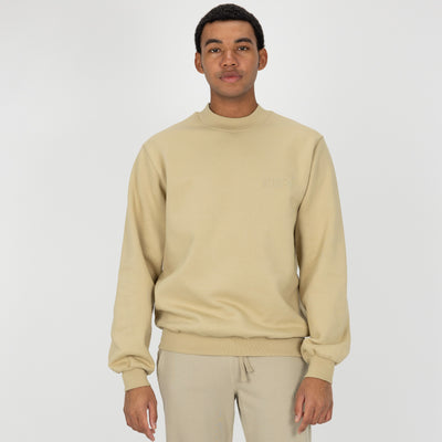 Gender Neutral Oversized Fleece Crew Sweatshirt - Pale Khaki