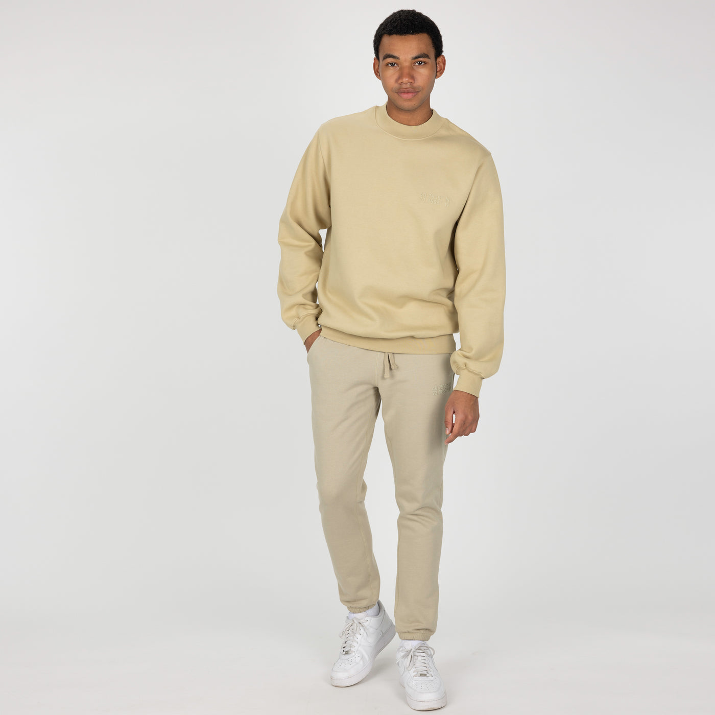 Gender Neutral Oversized Fleece Crew Sweatshirt - Pale Khaki