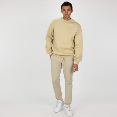 Gender Neutral Oversized Fleece Crew Sweatshirt - Pale Khaki