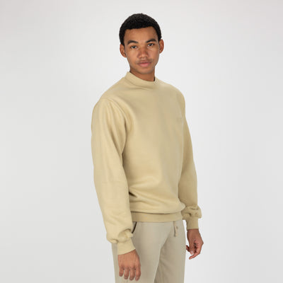 Gender Neutral Oversized Fleece Crew Sweatshirt - Pale Khaki