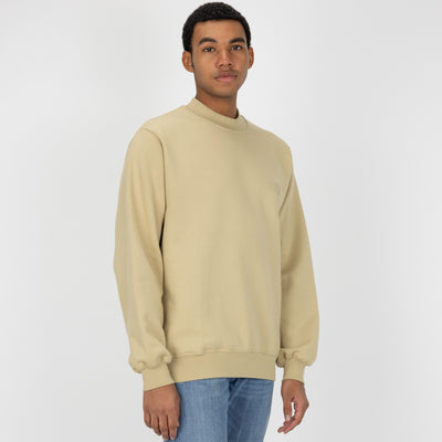 Gender Neutral Oversized Fleece Crew Sweatshirt - Pale Khaki