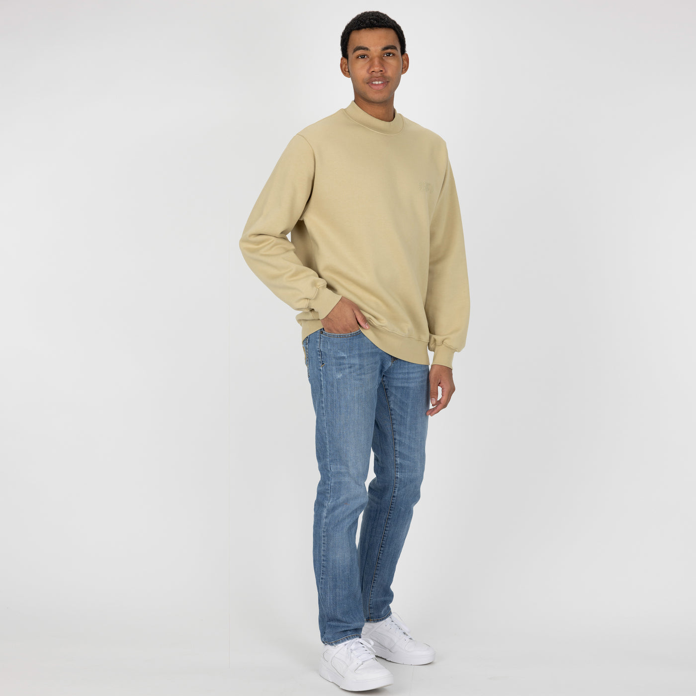 Gender Neutral Oversized Fleece Crew Sweatshirt - Pale Khaki