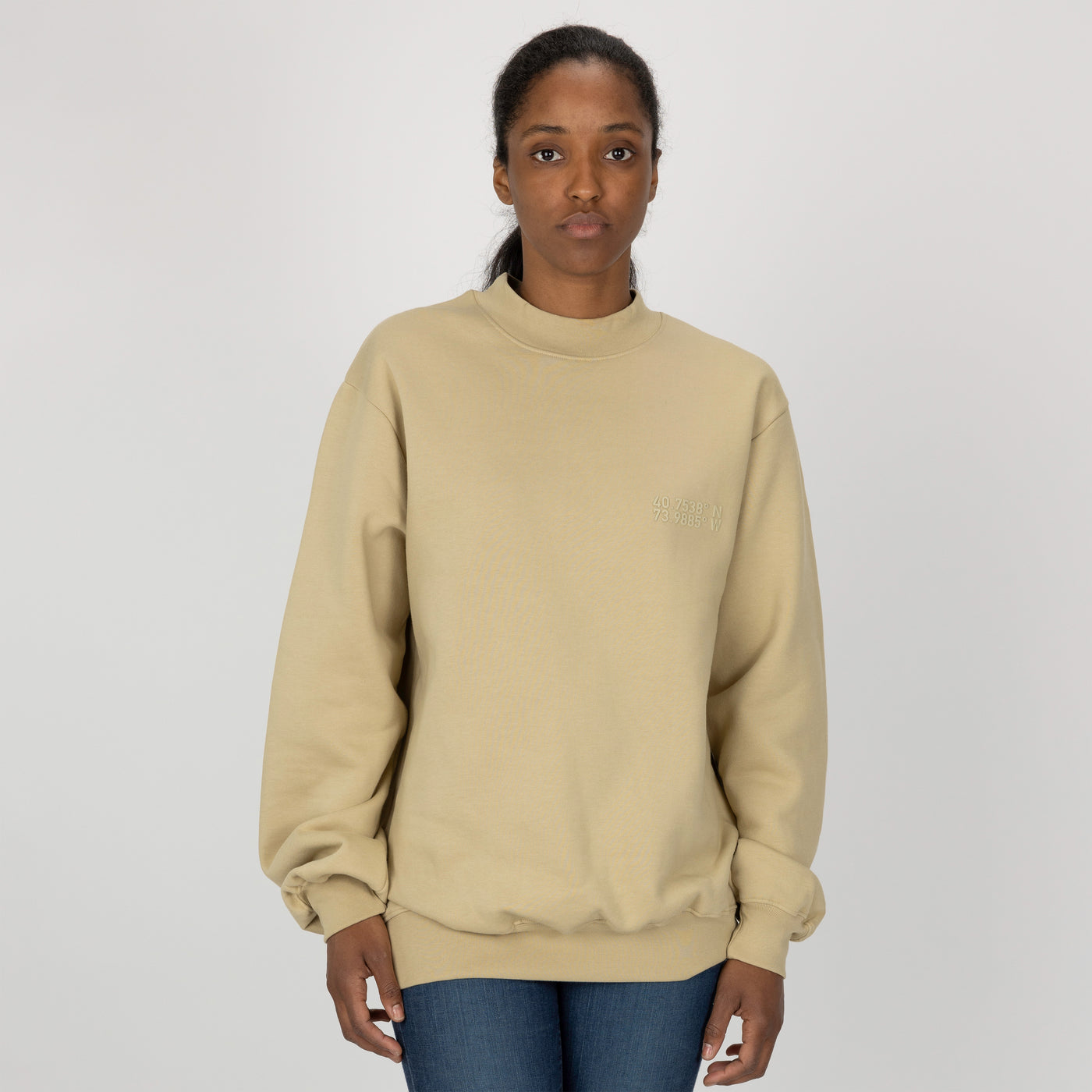 Gender Neutral Oversized Fleece Crew Sweatshirt - Pale Khaki