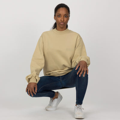 Gender Neutral Oversized Fleece Crew Sweatshirt - Pale Khaki