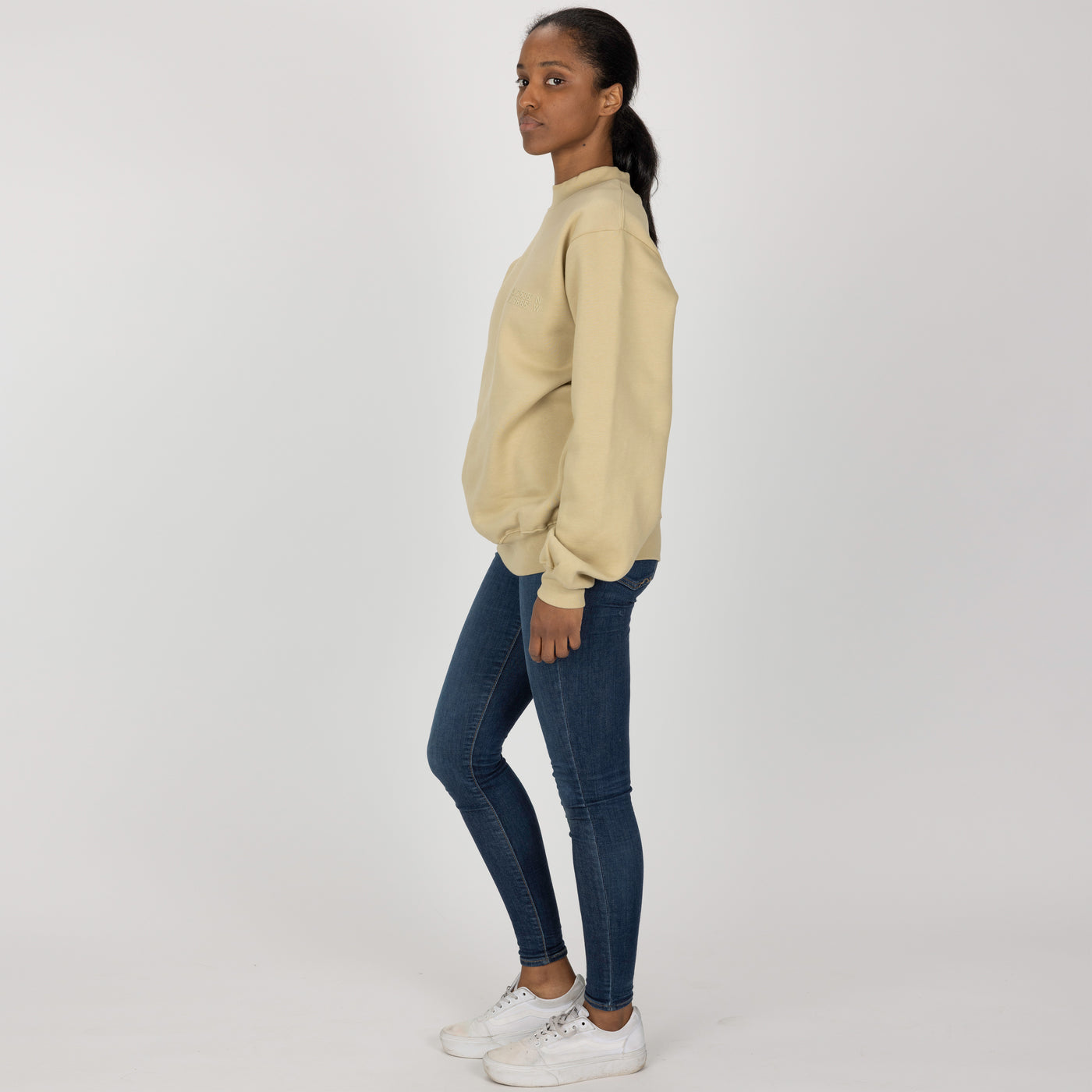 Gender Neutral Oversized Fleece Crew Sweatshirt - Pale Khaki