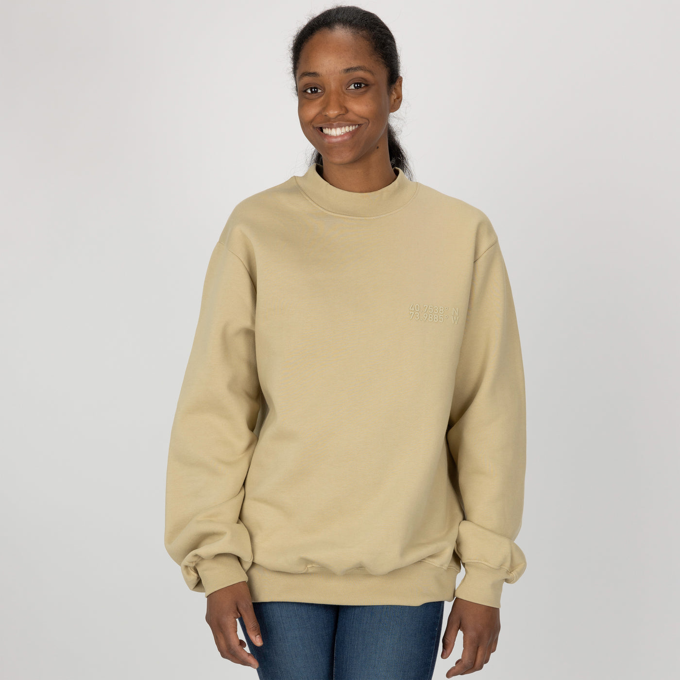 Gender Neutral Oversized Fleece Crew Sweatshirt - Pale Khaki