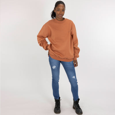 Gender Neutral Oversized Fleece Crew Sweatshirt - Amber Brown