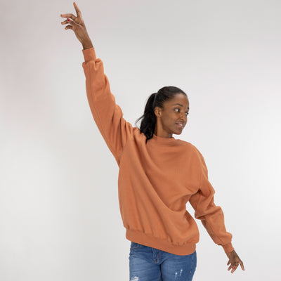 Gender Neutral Oversized Fleece Crew Sweatshirt - Amber Brown