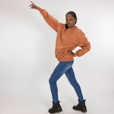 Gender Neutral Oversized Fleece Crew Sweatshirt - Amber Brown