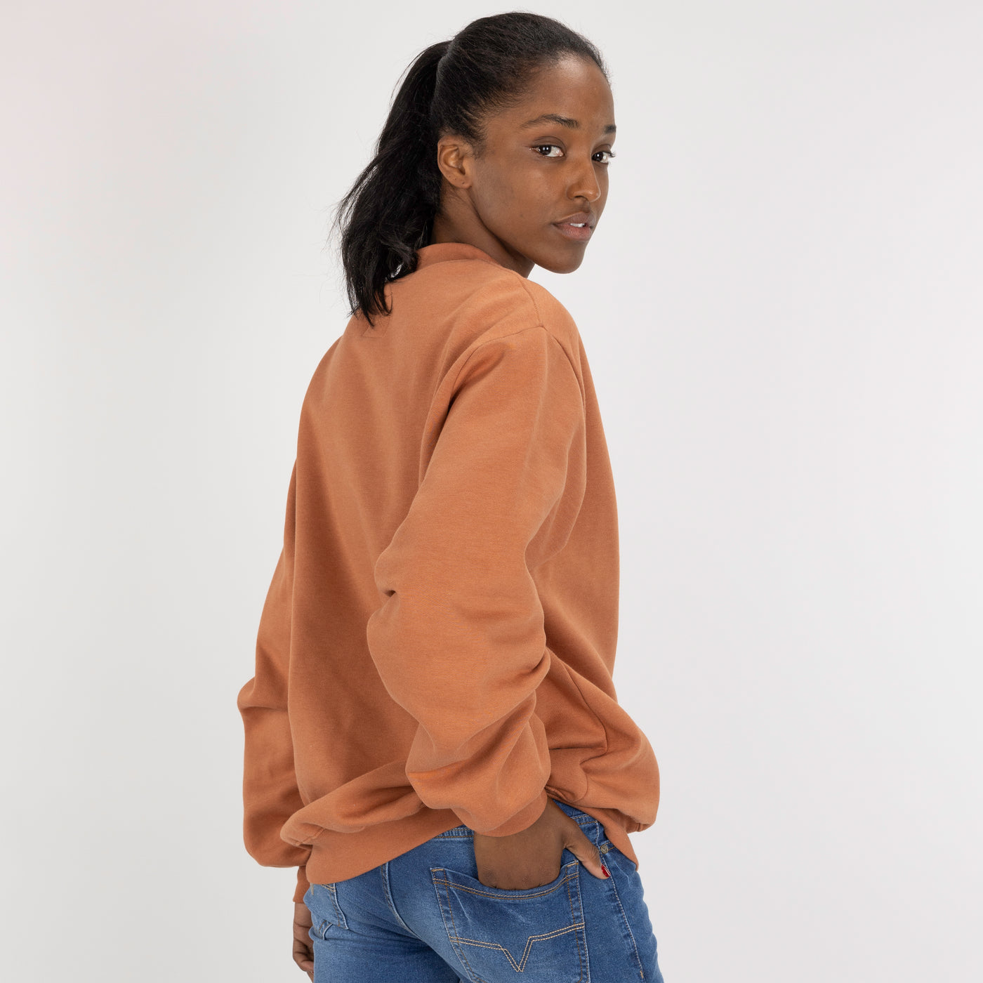 Gender Neutral Oversized Fleece Crew Sweatshirt - Amber Brown